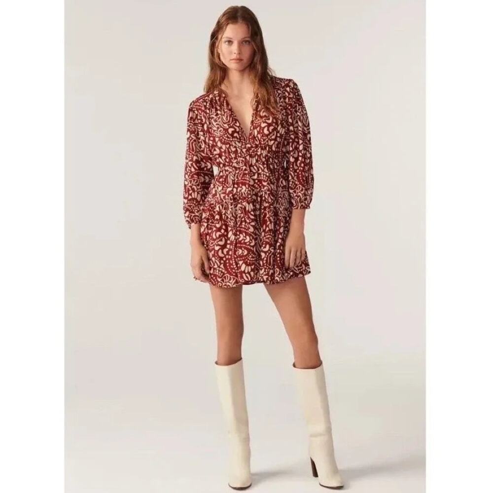 ba&sh Kimy Terracotta Floral Tiered Mini Dress Size 2 / Medium